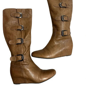 Franco Sarto brown wedge leather boots size 7.5 great used condition